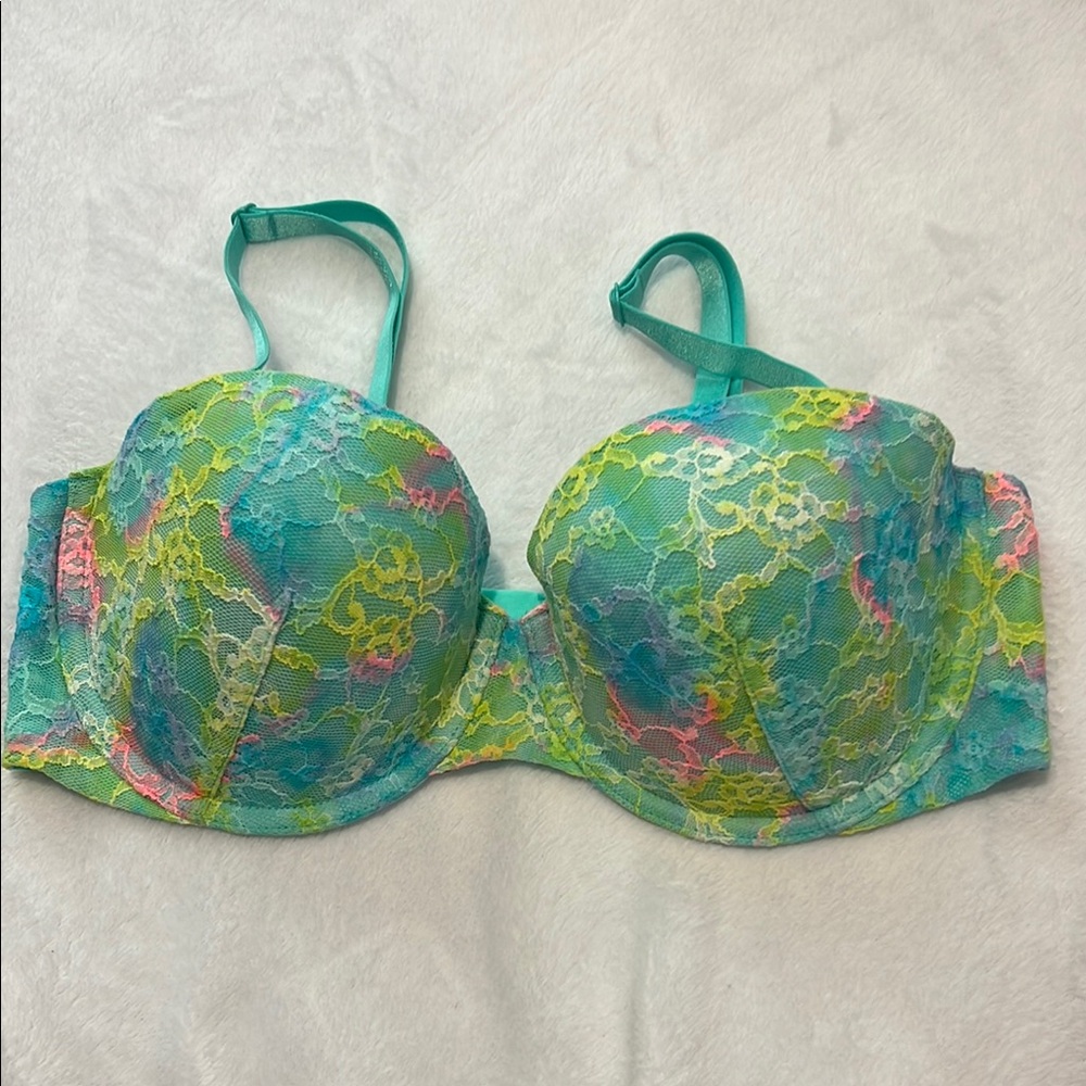 Victoria's Secret Green and Yellow Underwire Bra with Seamless Cups
